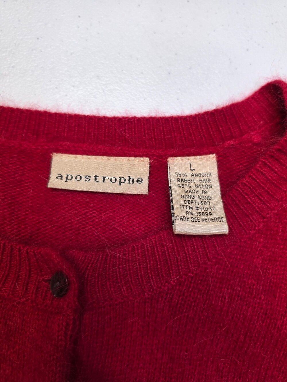 Apostrophe Angora Blend Vibrant Red Fuzzy Button Up Cardigan Sweater Vintage - Picture 8 of 11